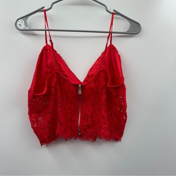 Bardot Sienna Ruby Red Floral Lace Bralette Sleeveless Crop Top Size L - Picture 2 of 6